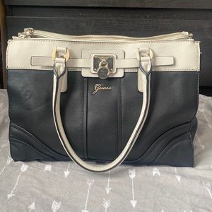 Guess Satchel Purse- black and cream